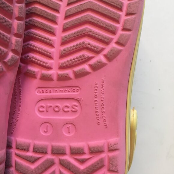 Girls Crocs Pink and Yellow Clogs Size J 1 Kids Shoes Original - Picture 12 of 14
